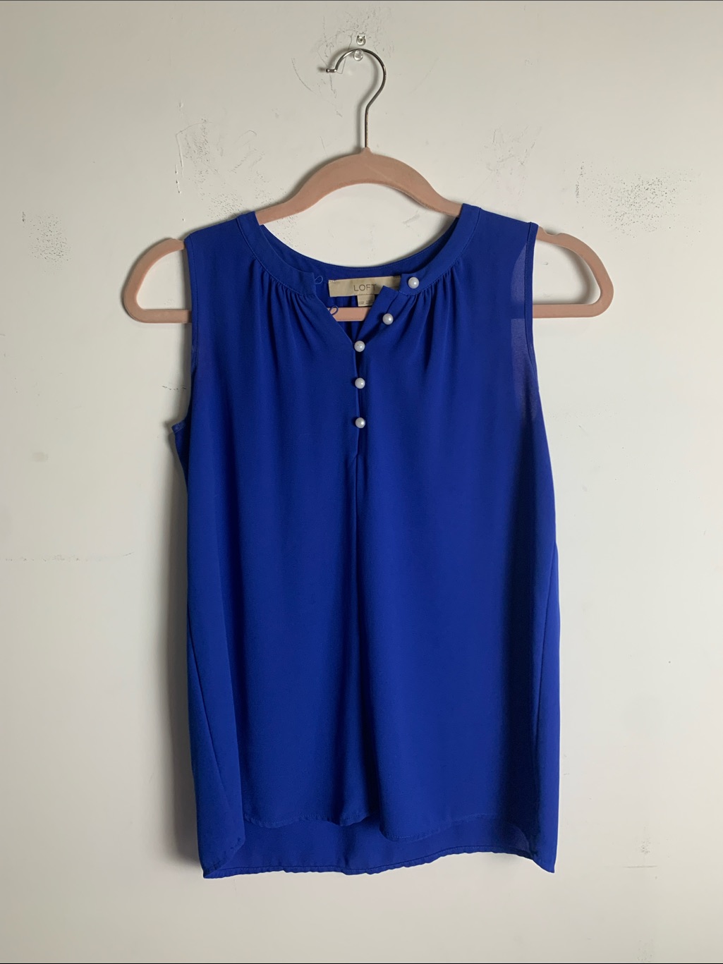 Loft Sleeveless Pearl-Button Shell Top - Blue
